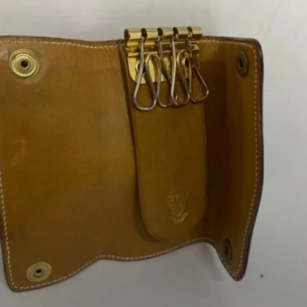 Gucci Beige Monogram Key & Card Holder with Tan Leather Trim